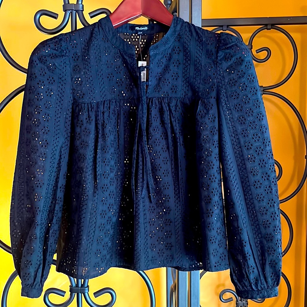 MADEWELL Eyelet Double Tie Peasant Top